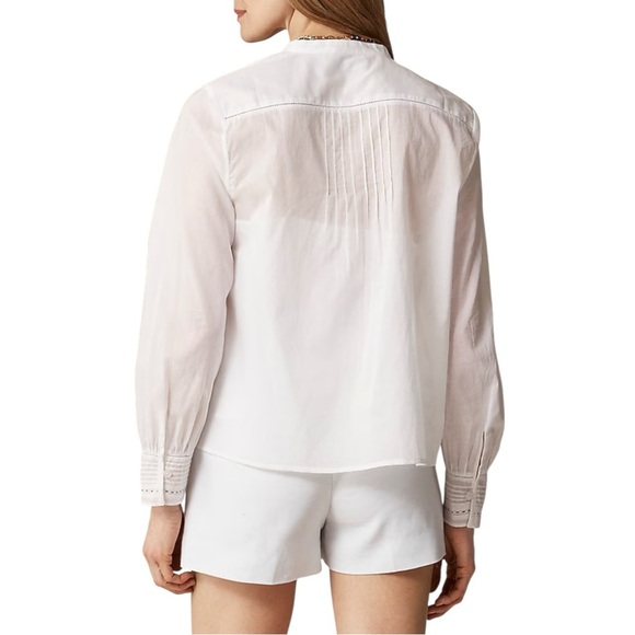 J Crew White Pintuck Lace Trim Cotton Voile Peasant Top Women Size L Long Sleeve - Picture 4 of 11